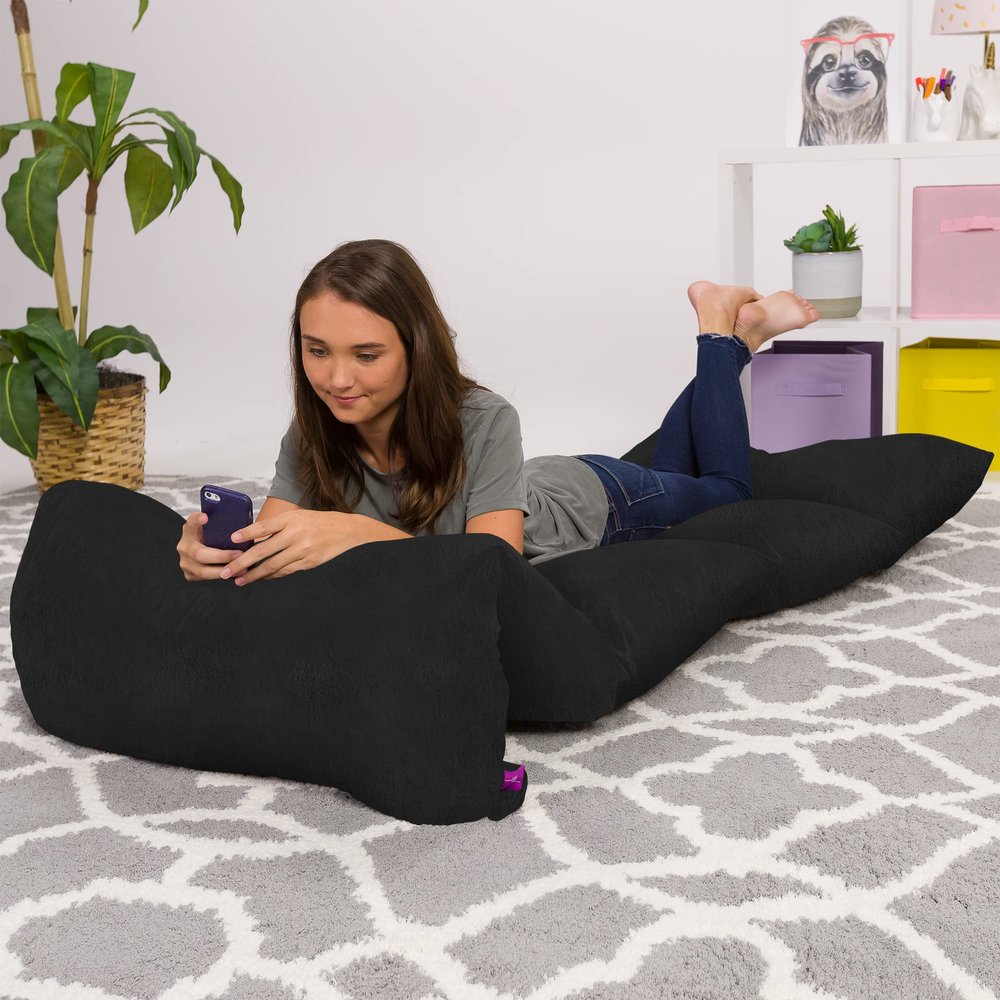 Kids Floor Pillow Cover - Premium Cushion and Lounger Covers for Pillows (King Pillows NOT Included) - Gifts for Teenage Girls, King Pillow Size, Faux Rabbit Fur - Black