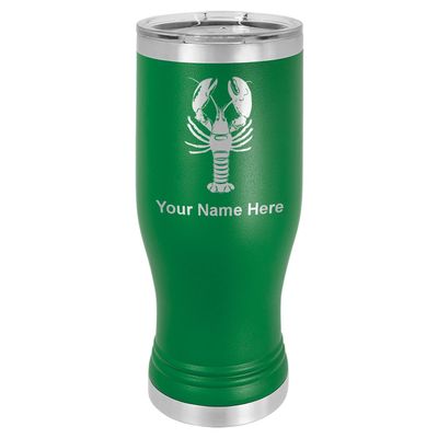 LaserGram 14oz Vacuum Insulated Pilsner Mug, Lobster, Personalized Engraving Included (Green)