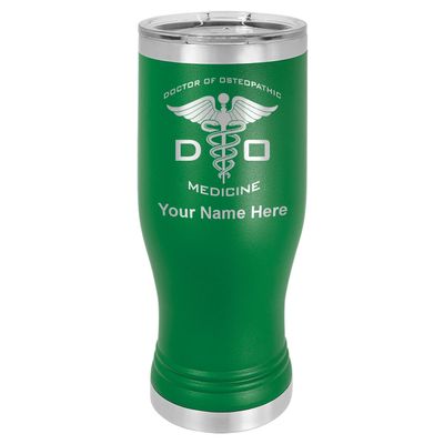 LaserGram 14oz Vacuum Insulated Pilsner Mug, DO Doctor of Osteopathic Medicine, Personalized Engraving Included (Green)