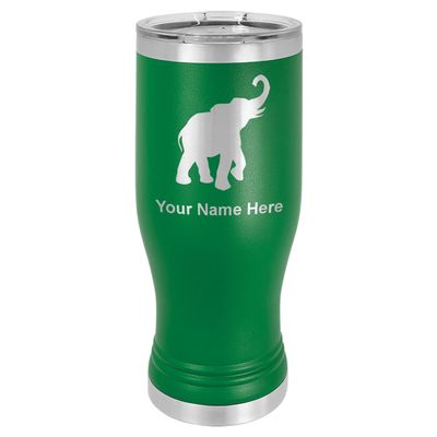 LaserGram 14oz Vacuum Insulated Pilsner Mug, Indian Elephant, Personalized Engraving Included (Green)