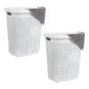 Mind Reader 50L Slim Laundry Hamper, Clothes Basket, Lid, Wicker Design, Plastic, 17.65"L x 13.75"W x 21"H, Set of 2, White view 1