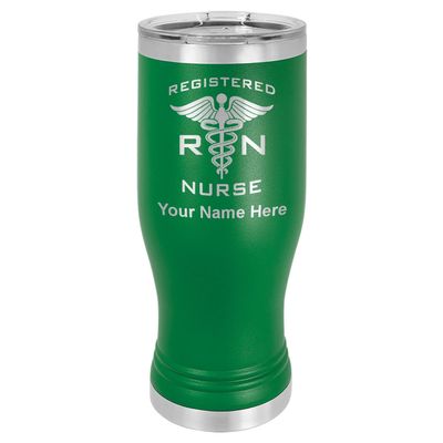 LaserGram 14oz Vacuum Insulated Pilsner Mug, RN Registered Nurse, Personalized Engraving Included (Green)