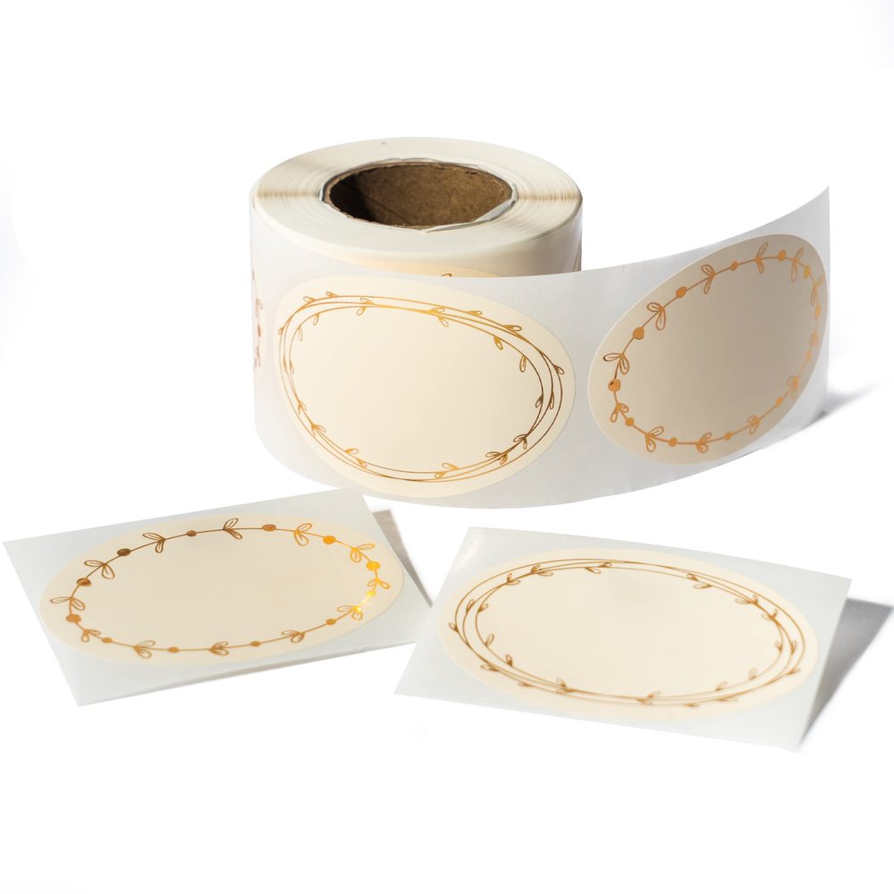 MONEST Waterproof & Oil Resistant Jar & Lid Stickers - Pantry/Canning, Spice & Bottle Labels (Golden Flower 2x3)