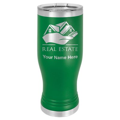 LaserGram 14oz Vacuum Insulated Pilsner Mug, Real Estate, Personalized Engraving Included (Green)