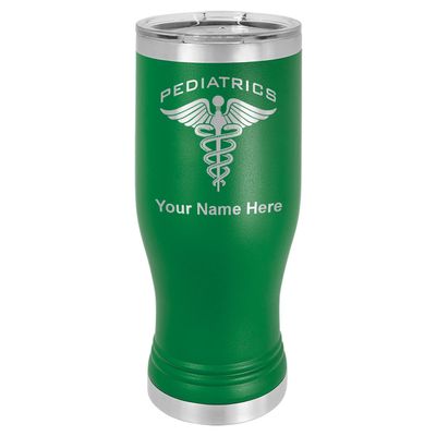 LaserGram 14oz Vacuum Insulated Pilsner Mug, Pediatrics, Personalized Engraving Included (Green)