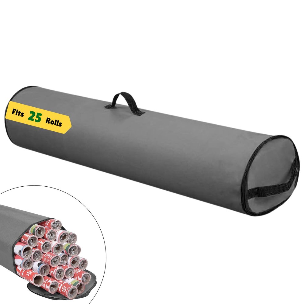 Primode Wrapping Paper Storage Bag | Wrapping Paper Organizer Under Bed for Storing Multiple Rolls of Gift Wrap, 40 Length Container Constructed of Durable 600D Oxford Material (Gray)