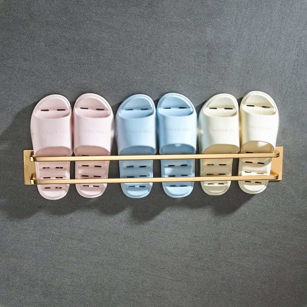 CTVR Save Space Slipper Stand, Multifunctional Shoe Rack, Towel Holder Storage Organizer, Pot Cover Rack, Hanging Door Shoe Hangers, Double Rod (Size : 63.5 * 8.5 * 3.5cm)