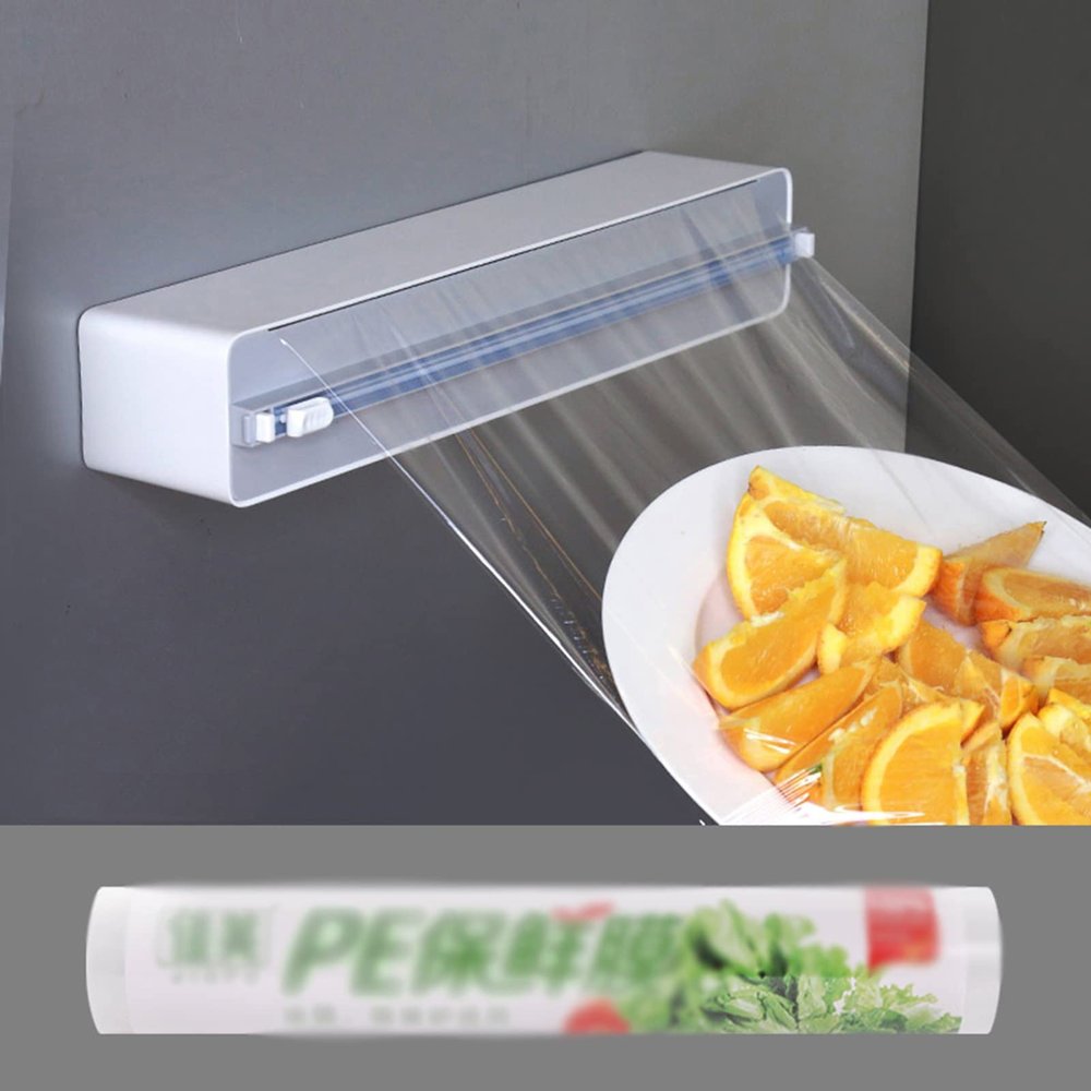 Cling Film Cutter Dispenser, Reusable Food Wrap Cutter Cutter with 50 meters of cling film,With Slide Cutter For Kitchen, Restaurant, Supermarket Packing Fruits And Vegetables