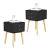 VERYKE 2-Drawer Nightstand Set of 2 Bedroom Beside Table Mid-Century End Side Table Night Stand Modern Dresser with Solid Wood Legs and Metal Handle for Living Room(Black) view 1