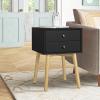 VERYKE 2-Drawer Nightstand Set of 2 Bedroom Beside Table Mid-Century End Side Table Night Stand Modern Dresser with Solid Wood Legs and Metal Handle for Living Room(Black) view 2
