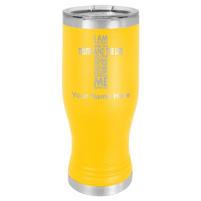 LaserGram 14oz Vacuum Insulated Pilsner Mug, Bible Verse John 14-6, Personalized Engraving Included (Yellow)
