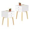 VERYKE 2-Drawer Nightstand Set of 2 Bedroom Beside Table Mid-Century End Side Table Night Stand Modern Dresser with Solid Wood Legs and Metal Handle for Living Room(White) view 1