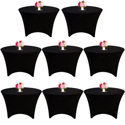 JALANCY 8 Pack 6FT Round Spandex Tablecloth 72 Black Elastic Table Cover Washable Wrinkle Resistant Fitted Stretch Table Cover for Wedding Party Birthday Banquet Bar Events(Black)