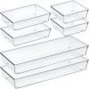 Criusia 6 Pcs Large Size Clear Drawer Organizer Set, Acrylic Non Slip Non Cracking Kitchen Drawer Storage Tray Divider, Multifunctional Storage for Cosmetics, Bathroom, Tools, Kitchen and Office view 1