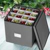 ProPik Christmas Ornament Storage Box, 4 Tier Holds Up to 64 Holiday Ornaments Decoration Balls, Storage Container with Dividers, Made with Durable 600D Oxford Polyester Material (Gray) view 4