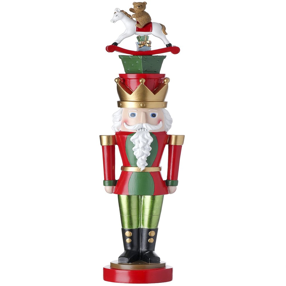 20" Resin Nutcracker with Gifts & Rocking Horse