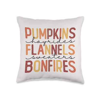 Fall Pumpkins Hayrides Flannels Sweaters Bonfires Throw Pillow