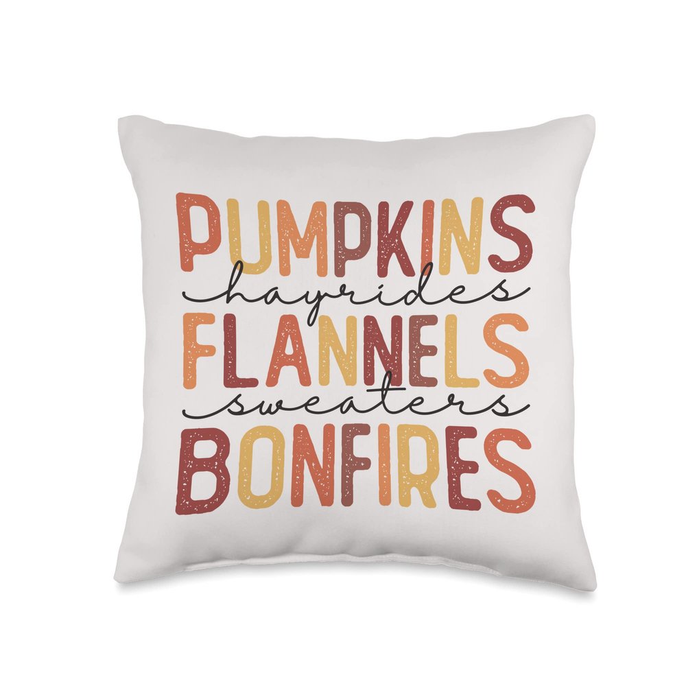 Fall Pumpkins Hayrides Flannels Sweaters Bonfires Throw Pillow