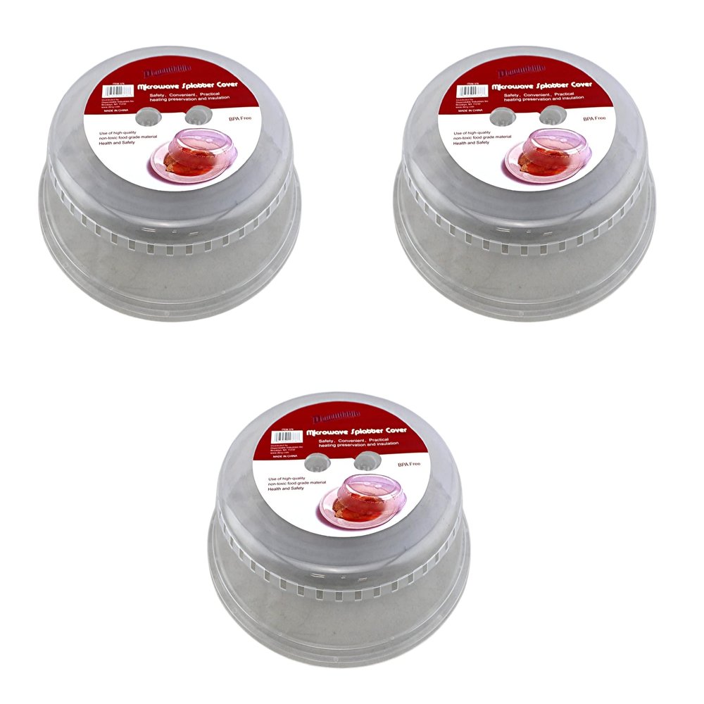 3 Piece Ventilated Microwave Splatter Covers Vented 10 Inch Food Grade BPA (378) Free Finger Handles Keeps Food from Splattering Anti-Splatter Lid