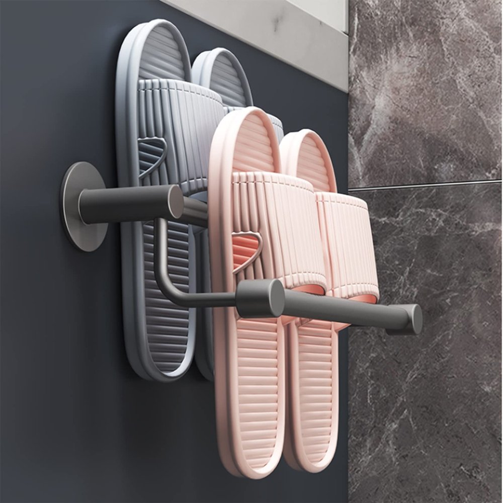 Double Layer Slipper Stand, Shoe Rack, Bathroom Towel Holder Storage Organizer, Pot Cover Rack, Multifunctional Door Shoe Hangers, Wall Mounted (Size : 80 * 6 * 13cm)