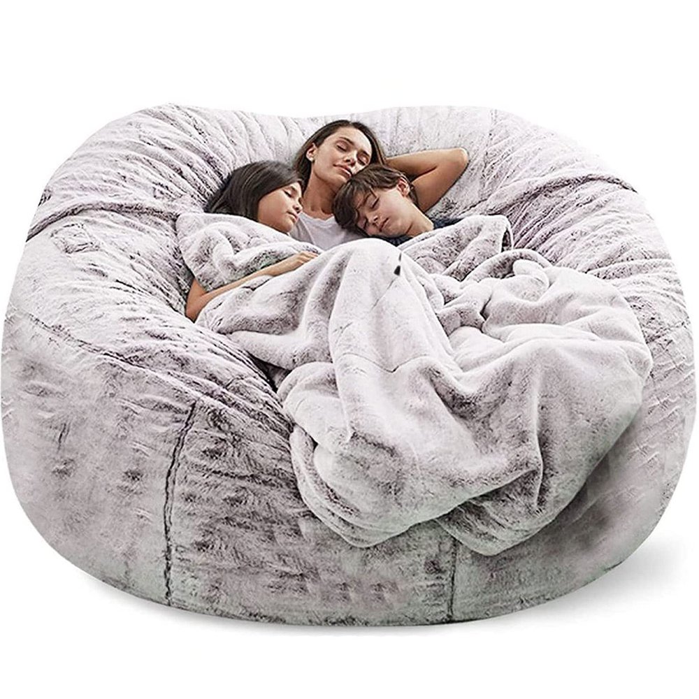 AADECOR 5/6/7ft Giant Bean Bag Chair for Adults Washable Jumbo Bean Bag Sofa Chair (no Filling) Living Room Furniture Party Leisure Furry Soft Bean Bag Sofa Cover,D-7FT
