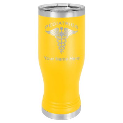 LaserGram 14oz Vacuum Insulated Pilsner Mug, Pediatrics, Personalized Engraving Included (Yellow)