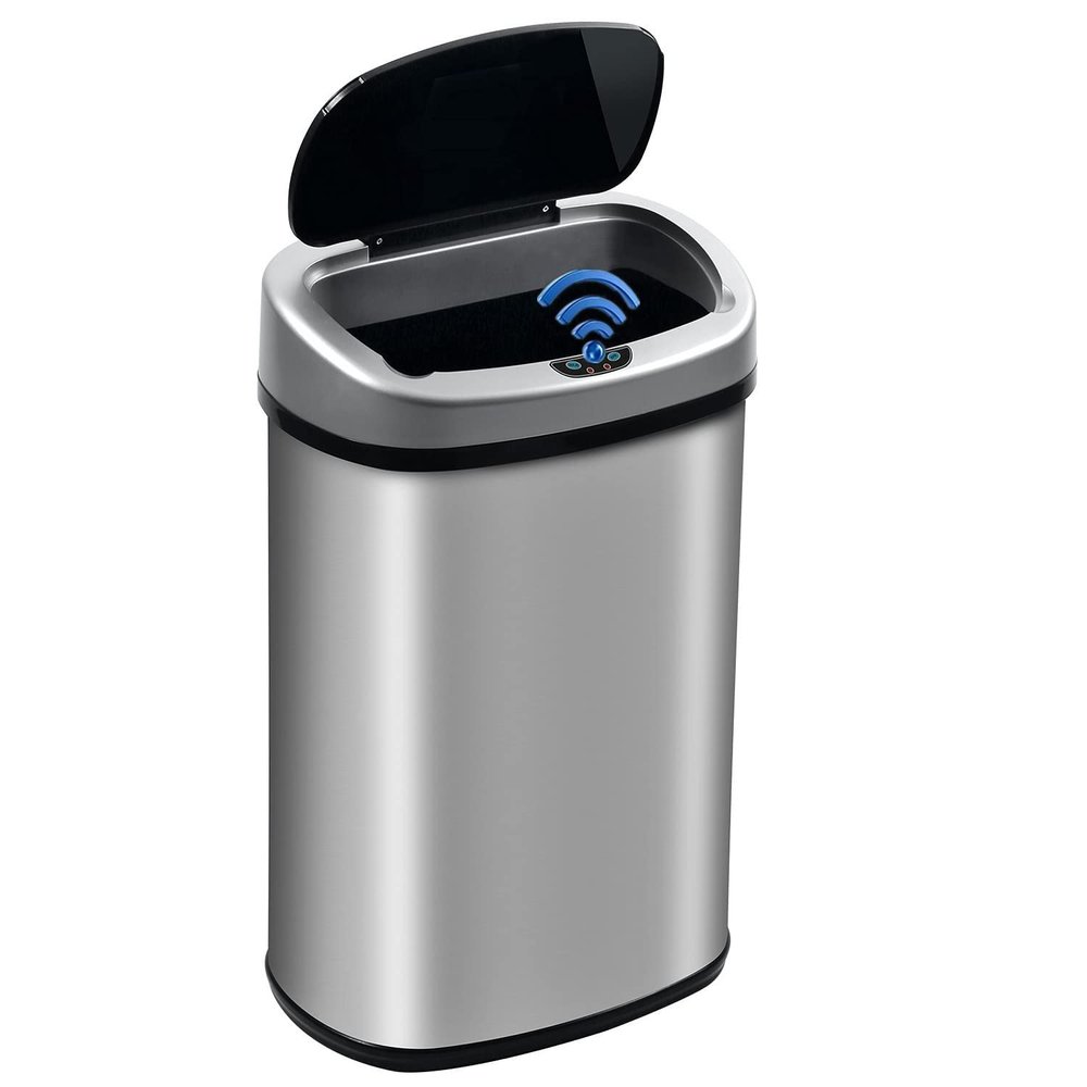 BSTOPHKL Touchless Kitchen Trash Can, Automatic Stainless-Steel Trash Bin with Lid 13 Gallon 50 Liter Anti-Fingerprint Mute Designed Garbage Cans for Kitchen | Office | Bedroom | Living Room, Silver