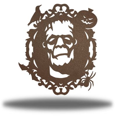 Riverside Designs Halloween Frankenstein Mirror Decoration | Fall Metal Wall Art Spooky Steel Decor | Made in USA | Multiple Colors and Sizes (Rust, 36")