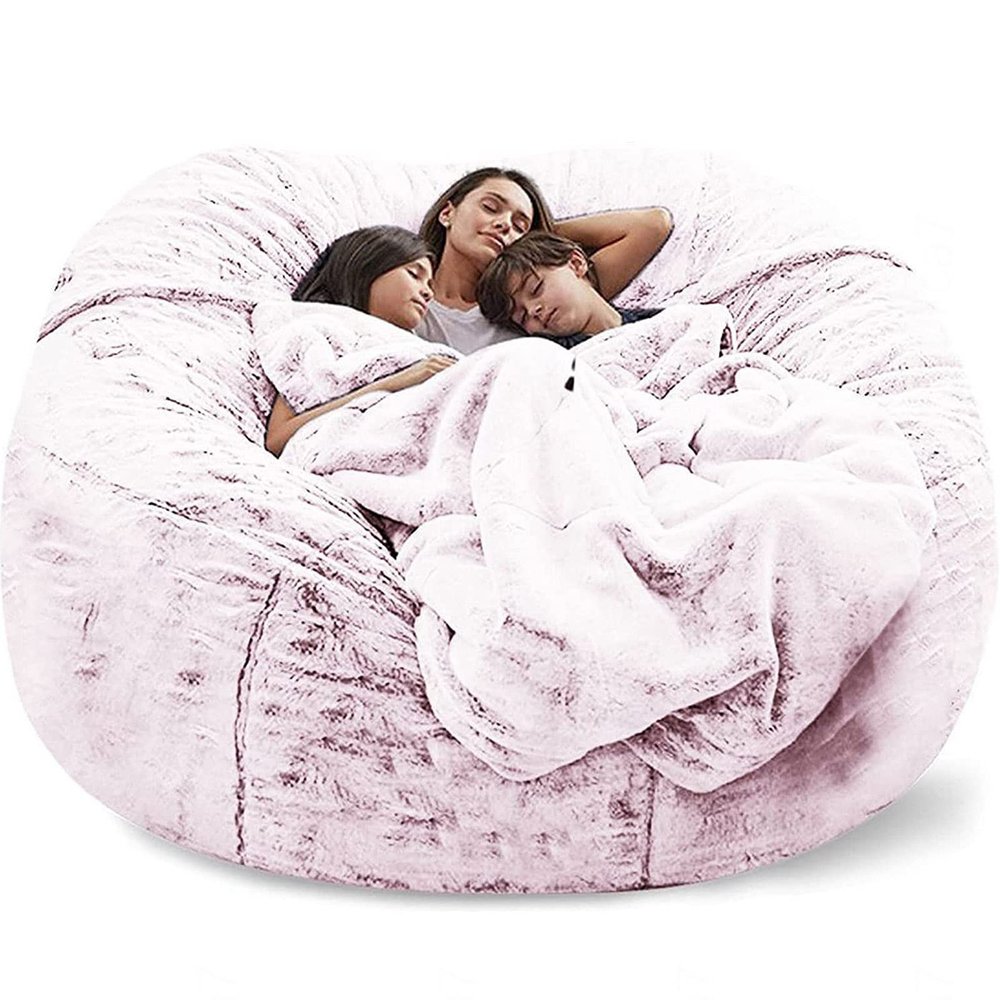 AADECOR 5/6/7ft Giant Bean Bag Chair for Adults Washable Jumbo Bean Bag Sofa Chair (no Filling) Living Room Furniture Party Leisure Furry Soft Bean Bag Sofa Cover,C-7FT