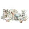 16 Pc Dinnerware Set Service for 4 Brown Multi Color White Animal Casual Modern Contemporary Round Piece Dishwasher Safe Microwave view 1