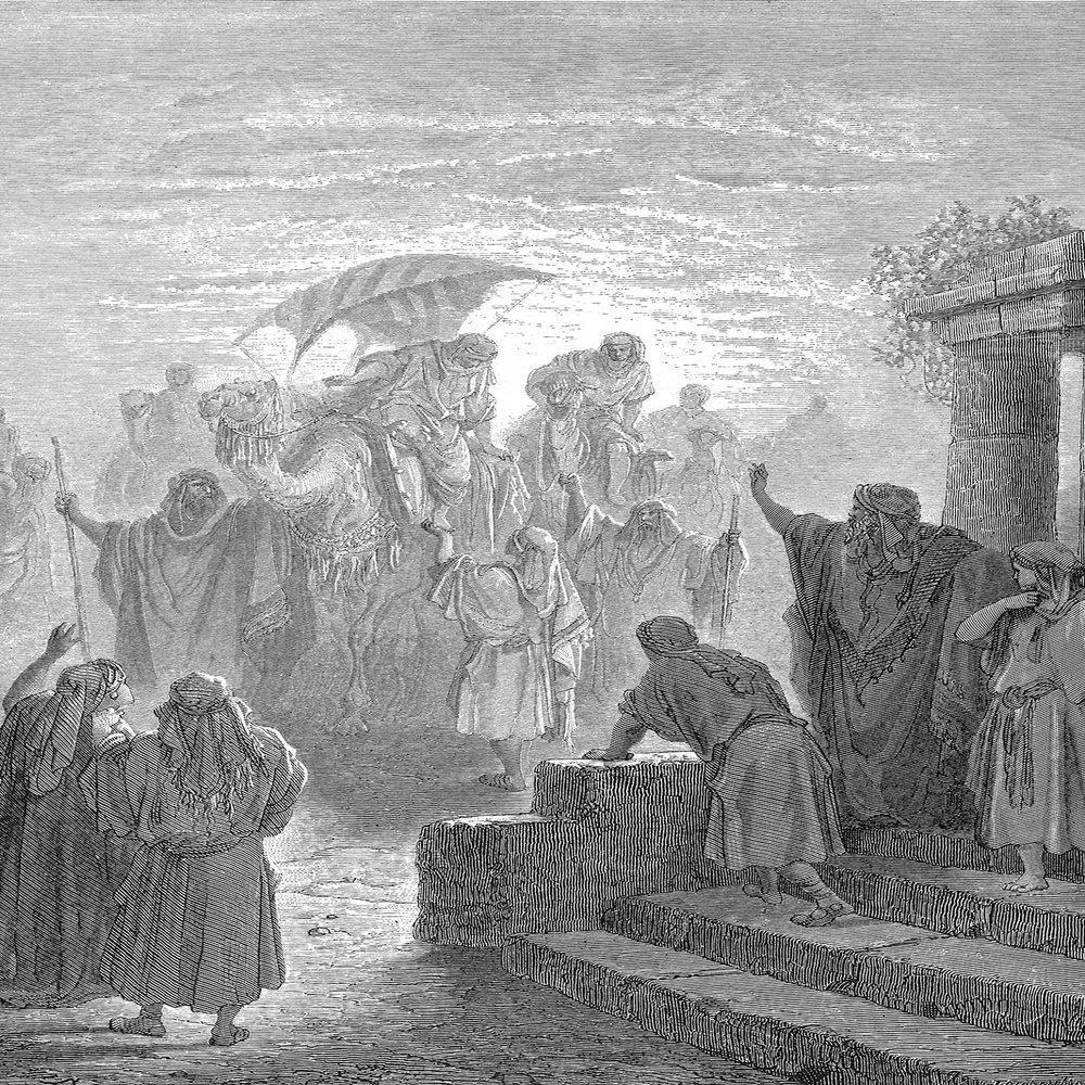 100% Smooth Cotton Paper - Gustave Dore - The Meeting of Isaac and Rebekah (1866) Poster Painting Etching Drawing Woodcut Art Print - Size: 24 x 16 Inches