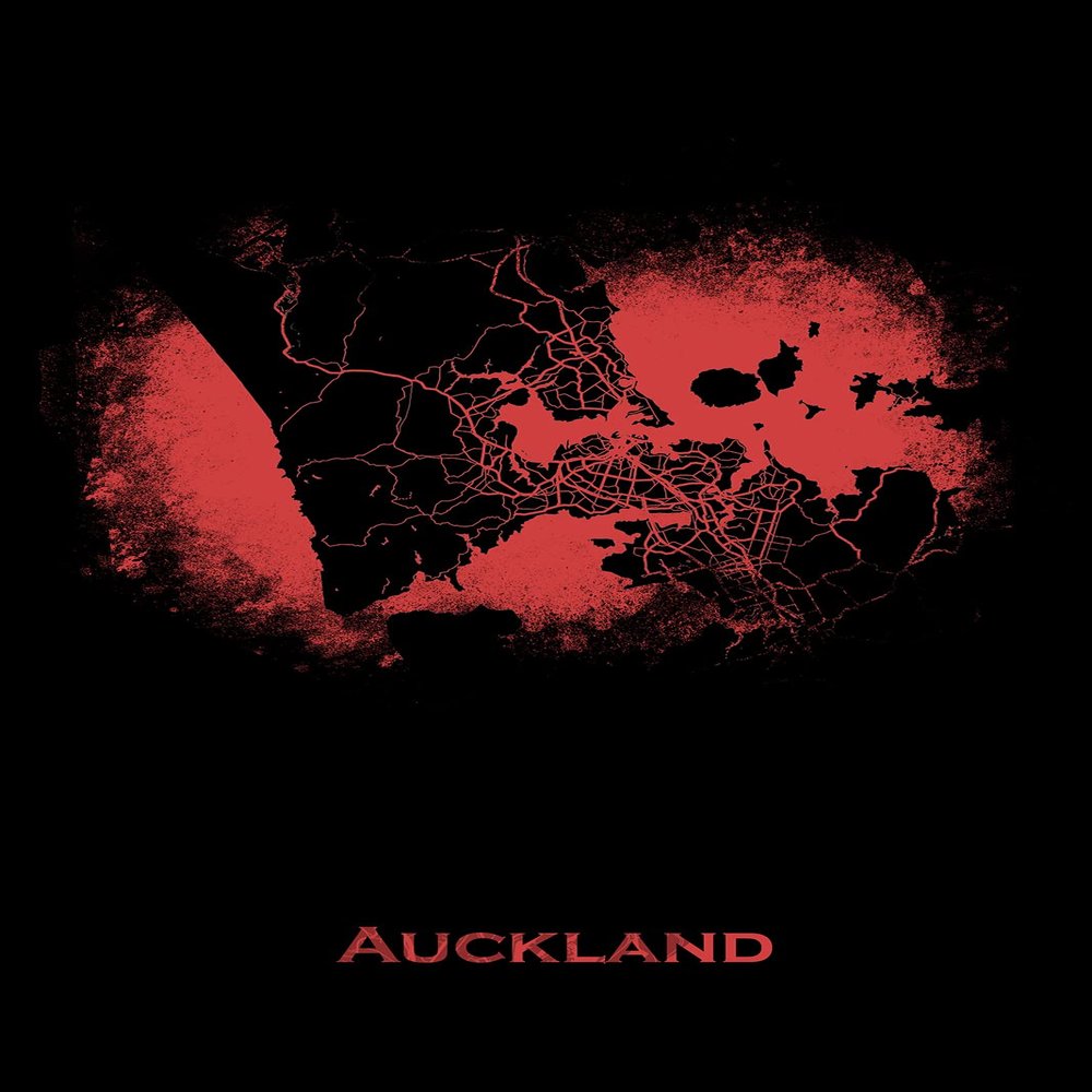 100% Smooth Cotton Paper - Auckland, New Zealand Original Map Design Red Splatter - Art Print Poster Photo Gift - Size: 24 x 16 Inches