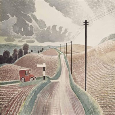 100% Smooth Cotton Paper - Eric Ravilious - Wiltshire Landscape (1937) - Painting Photo Poster Print Art Gift Wall Home Decor - South Downs Ravilous Roads - Size: 24 x 16 Inches