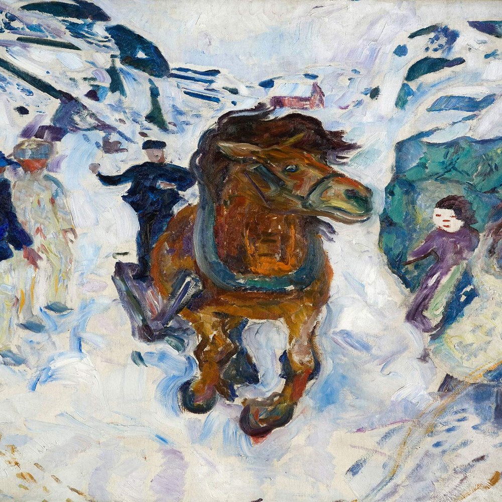 100% Smooth Cotton Paper - Edvard Munch - Galloping Horse (1910) - Reproduction of a Classic Edward Munch Painting - Photo Poster Print Art Gift - Size: 24 x 16 Inches