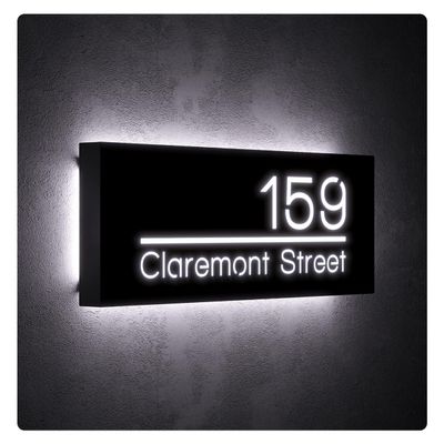 12V LED House Numbers for House Street Backlit,Personalised Illuminated Modern House Numbers Address Sign Address Plaque Lighted with LED (30X15CM, White light)