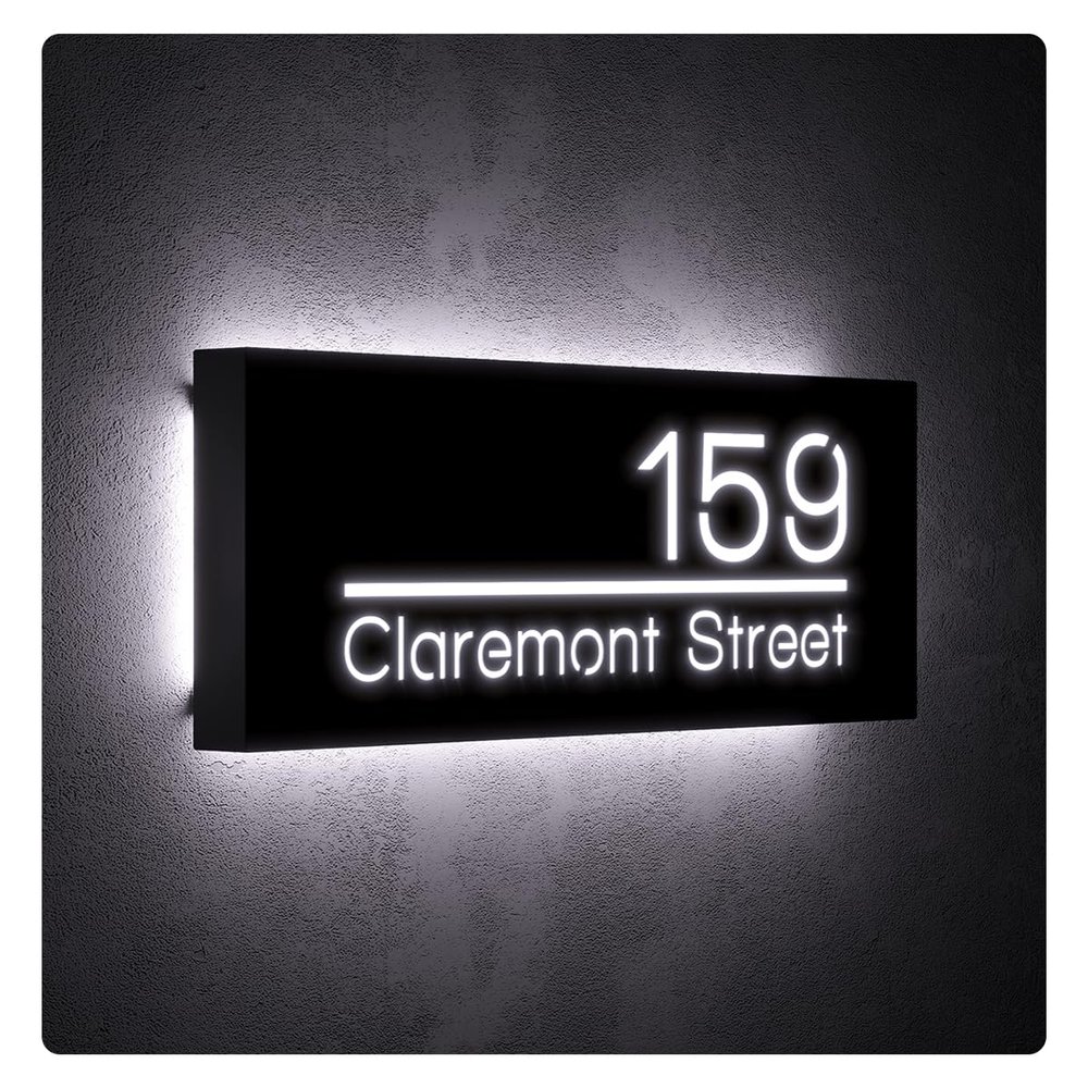 12V LED House Numbers for House Street Backlit,Personalised Illuminated Modern House Numbers Address Sign Address Plaque Lighted with LED (30X15CM, White light)
