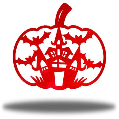 Riverside Designs Halloween Spooky House Pumpkin | Fall Metal Wall Art Spooky Steel Decor | Made in USA | Multiple Sizes and Colors (Red, 36")
