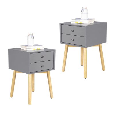 VERYKE 2-Drawer Nightstand Set of 2 Bedroom Beside Table Mid-Century End Side Table Night Stand Modern Dresser with Solid Wood Legs and Metal Handle for Living Room(Blue)