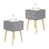 VERYKE 2-Drawer Nightstand Set of 2 Bedroom Beside Table Mid-Century End Side Table Night Stand Modern Dresser with Solid Wood Legs and Metal Handle for Living Room(Blue) view 1