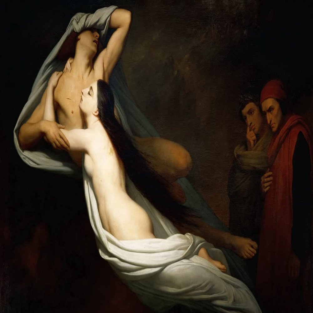 100% Smooth Cotton Paper - ARY Scheffer - Dante and Virgil Encountering The Shades of Francesca de Rimini and Paolo in The Underworld (1855) Photo Poster Painting Art Print - Size: 24 x 16 Inches