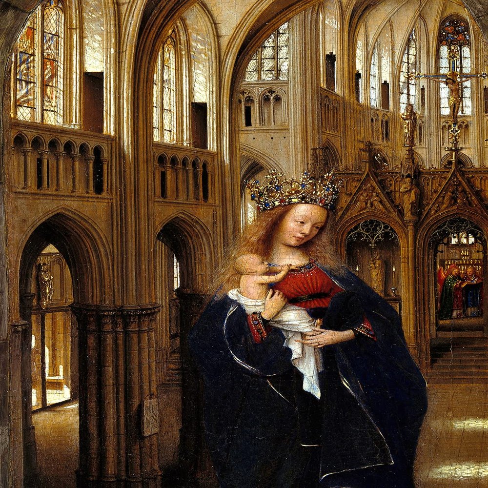 100% Smooth Cotton Paper - Jan Van Eyck - The Madonna in The Church (1438) Photo Poster Painting Art Print - Size: 24 x 16 Inches