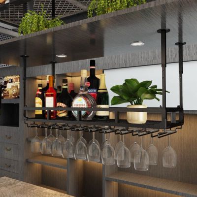 APUM Ceiling Hanging Wine Racks | Wall Mounted Wine Glass Goblet Holder | Vintage Wine Bottle Shelf | Wrought Iron Wine Racks | Stemware Cup Shelves