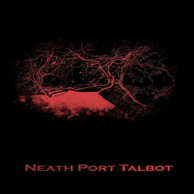 100% Smooth Cotton Paper - Neath Port Talbot, Wales, United Kingdom (UK) Original Map Design Red Splatter - Art Print Poster Photo Gift - Size: 24 x 16 Inches