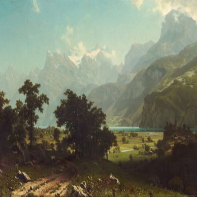 100% Smooth Cotton Paper - Albert Bierstadt - Lake Lucerne (1858) - Painting Photo Poster Print Art Gift Home Wall Decor Switzerland Landscape - Size: 24 x 16 Inches