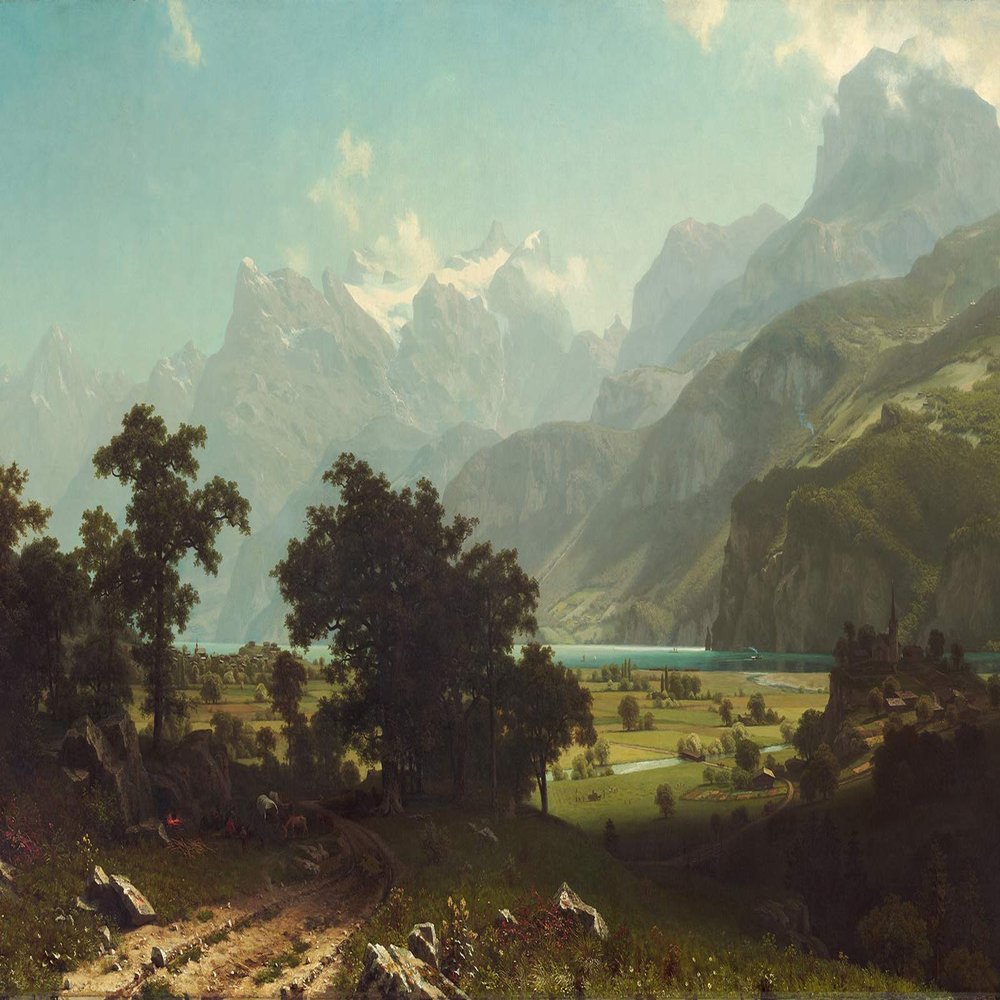 100% Smooth Cotton Paper - Albert Bierstadt - Lake Lucerne (1858) - Painting Photo Poster Print Art Gift Home Wall Decor Switzerland Landscape - Size: 24 x 16 Inches