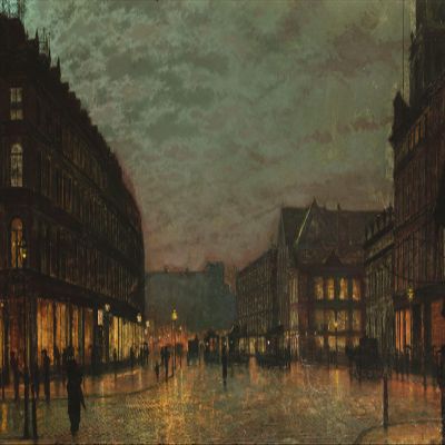 100% Smooth Cotton Paper - John Atkinson Grimshaw - Boar Lane, Leeds by Lamplight (1881) Photo Poster Painting Art Print - Size: 24 x 16 Inches