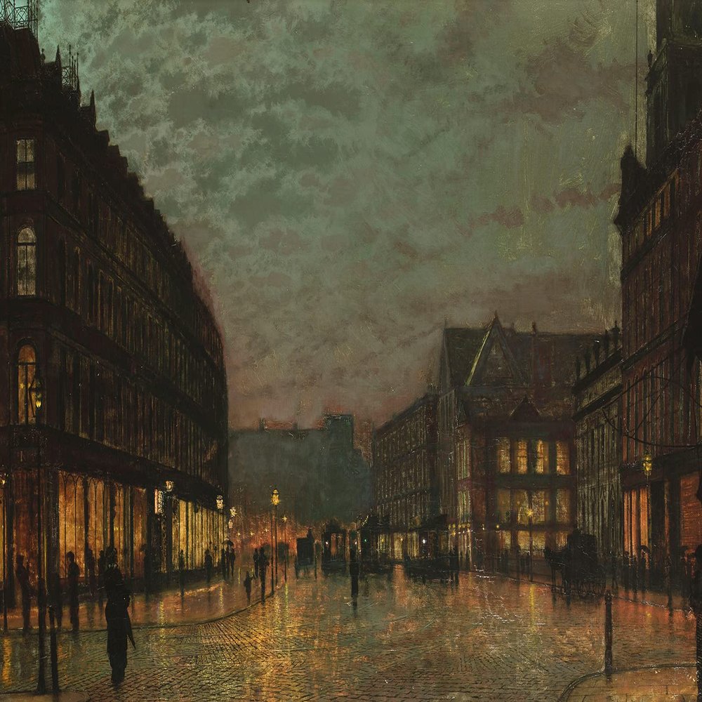 100% Smooth Cotton Paper - John Atkinson Grimshaw - Boar Lane, Leeds by Lamplight (1881) Photo Poster Painting Art Print - Size: 24 x 16 Inches
