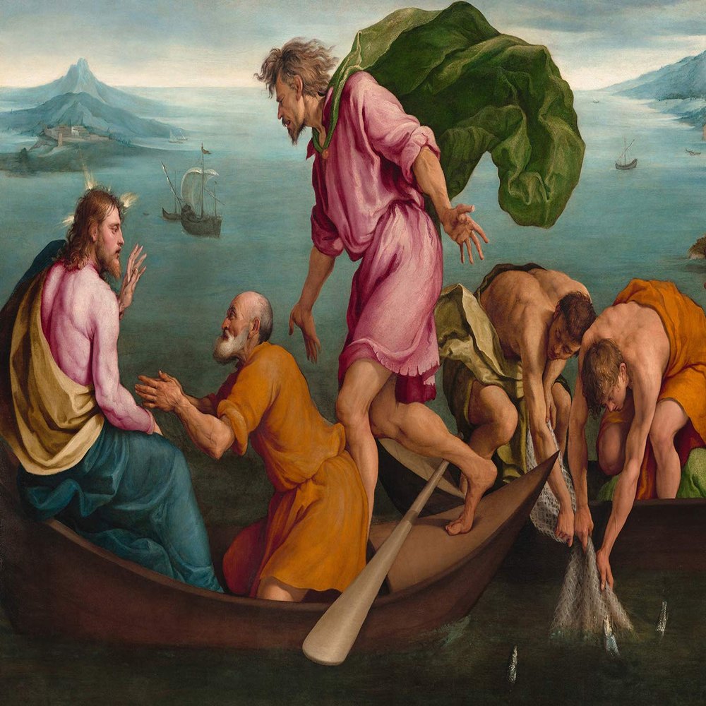 100% Smooth Cotton Paper - Jacopo Bassano - The Miraculous Draught of Fishes (1545) - Painting Photo Poster Print Art Gift Home Wall Decor - Size: 24 x 16 Inches