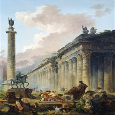 100% Smooth Cotton Paper - Hubert Robert - Imaginary View of Rome with Equestrian Statue of Marcus Aurelius (1786) Photo Poster Painting Art Print - Size: 24 x 16 Inches
