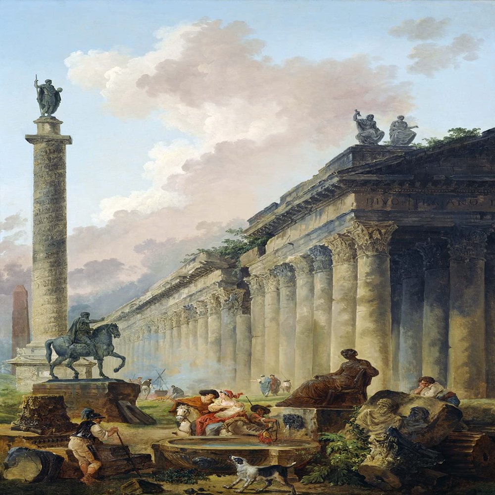 100% Smooth Cotton Paper - Hubert Robert - Imaginary View of Rome with Equestrian Statue of Marcus Aurelius (1786) Photo Poster Painting Art Print - Size: 24 x 16 Inches